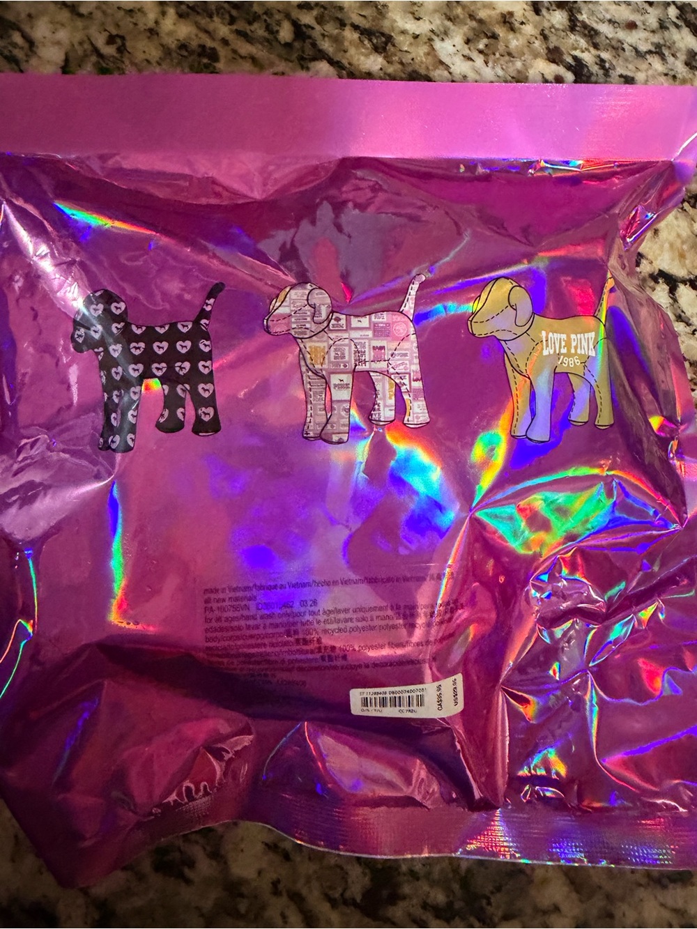PINK Victoria's Secret Holographic Magenta Gift Bag with Dog Motif